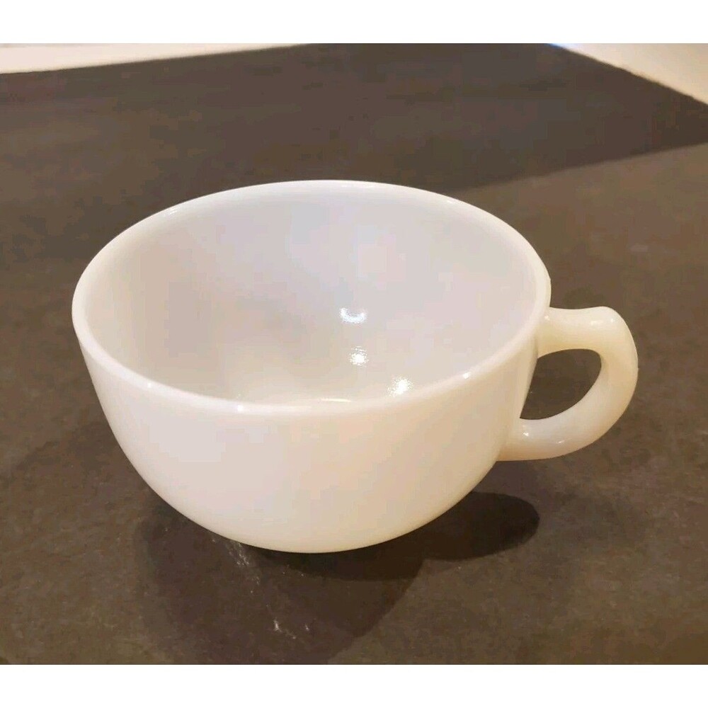 Hazel Atlas Starlight Platonite All White Milk Glass Cup Plain Handle Mug Vtg